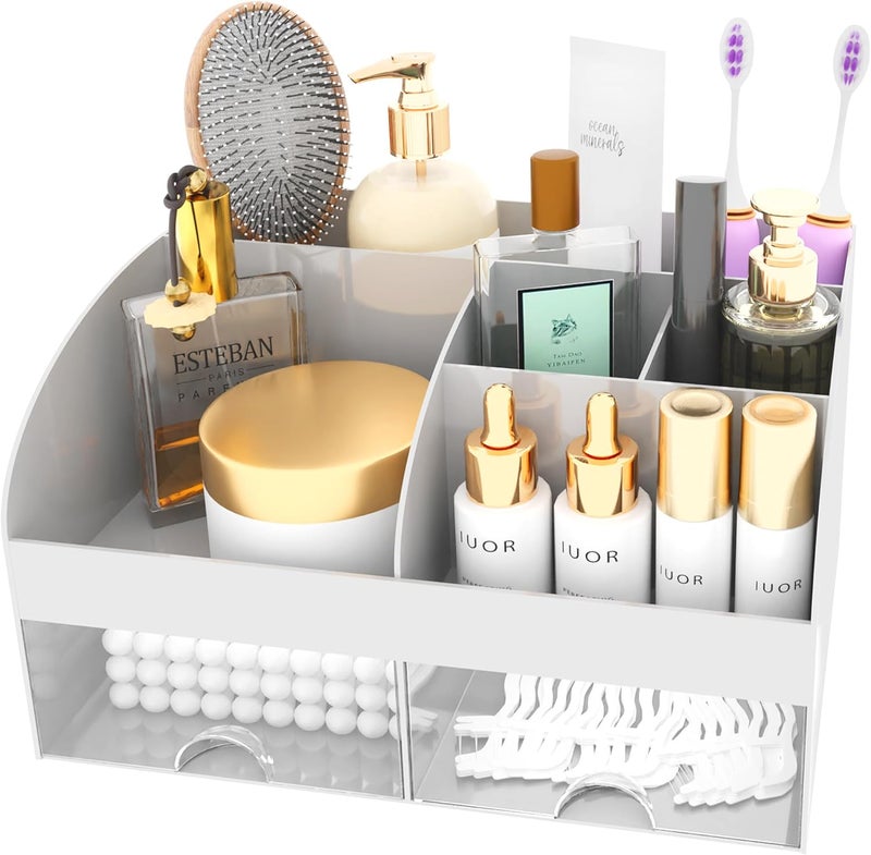 COMFYROOM Makeup Organizer with Drawers, Cosmetic Storage for Dresser Vanity and Bathroom Countertop, Beauty Holder for Lipstick Brush, Skincare Organizer for Vanity, Cosmetic Display Case (Grey) - Image 2